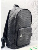 BOTTEGA VENETA NAVY BLUE INTRECCIATO LEATHER AROUND ZIPPED BACKPACK 