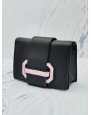 PRADA PLEX RIBBON LEATHER CROSSBODY BAG IN BLACK / PINK CALFSKIN LEATHER