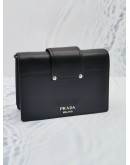 PRADA PLEX RIBBON LEATHER CROSSBODY BAG IN BLACK / PINK CALFSKIN LEATHER