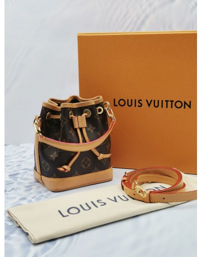 LOUIS VUITTON NANO NOE MONOGRAM CANVAS WITH REMOVABLE STRAP -FULL SET- 