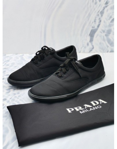 PRADA RUBBER SOLE BLACK NYLON LACE UP SNEAKERS SIZE 8