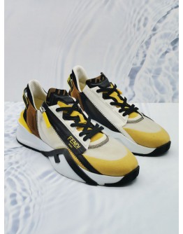 FENDI FLOW SNEAKERS IN YELLOW AND BLACK BROWN SIZE 8 