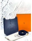 (BRAND NEW) YEAR 2021 HERMES MINI EVELYNE TPM BLUE NUIT/ BLUE INDIGO CLEMENCE TOGO LEATHER  WITH GOLD HARDWARE SHOULDER BAG STAMP Z -FULL SET-