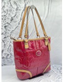 COACH 22322 PEYTON PATENT LEATHER TOTE MAGENTA W/ NATURAL LEATHER HANDLES