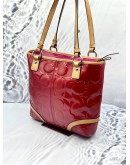 COACH 22322 PEYTON PATENT LEATHER TOTE MAGENTA W/ NATURAL LEATHER HANDLES