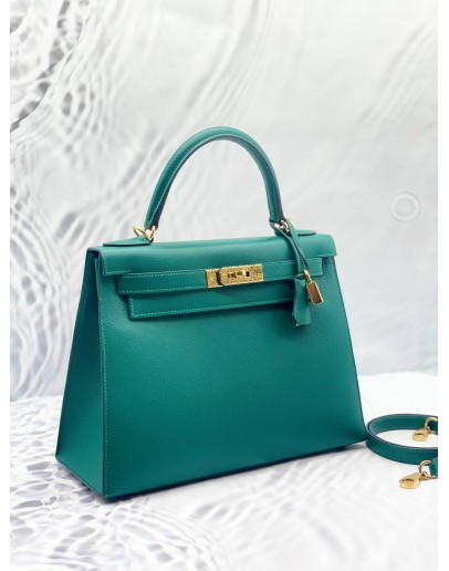 (LIKE NEW) 2020 HERMES KELLY 28 IN MALACHITE EPSOM LEATHER