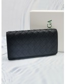 BOTTEGA VENETA INTEECCIATO LEATHER FLAP LONG WALLET IN BLACK -FULL SET-