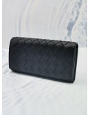 BOTTEGA VENETA INTEECCIATO LEATHER FLAP LONG WALLET IN BLACK -FULL SET-