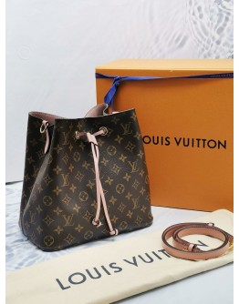 LOUIS VUITTON NEONOE BUCKET BAG IN BROWN MONOGRAM CANVAS / PINK LEATHER -FULL SET-