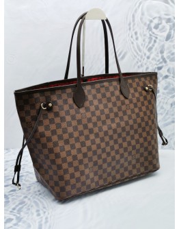 LOUIS VUITTON NEVERFULL GM BROWN DAMIER EBENE CANVAS WITH LEATHER TRIM LARGE TOTE SHOULDER BAG 