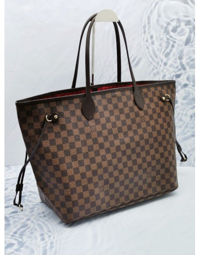 LOUIS VUITTON NEVERFULL GM BROWN DAMIER EBENE CANVAS WITH LEATHER TRIM LARGE TOTE SHOULDER BAG 