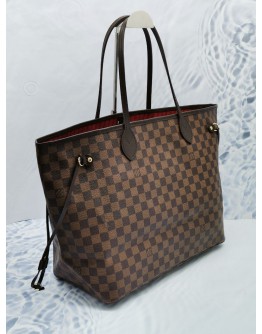 LOUIS VUITTON NEVERFULL GM BROWN DAMIER EBENE CANVAS WITH LEATHER TRIM LARGE TOTE SHOULDER BAG 