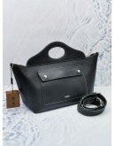 BURBERRY POCKET TOP STICHED MEDIUM TOTE BAG IN BLACK SOFT LEATHER 