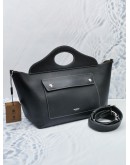 BURBERRY POCKET TOP STICHED MEDIUM TOTE BAG IN BLACK SOFT LEATHER 