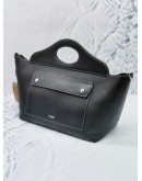 BURBERRY POCKET TOP STICHED MEDIUM TOTE BAG IN BLACK SOFT LEATHER 