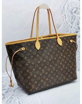 LOUIS VUITTON NEVERFULL GM BROWN MONOGRAM CANVAS WITH BEIGE LEATHER TRIM TOTE BAG 