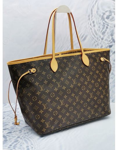 LOUIS VUITTON NEVERFULL GM BROWN MONOGRAM CANVAS WITH BEIGE LEATHER TRIM TOTE BAG 