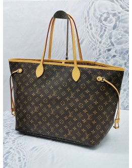 LOUIS VUITTON NEVERFULL GM BROWN MONOGRAM CANVAS WITH BEIGE LEATHER TRIM TOTE BAG 