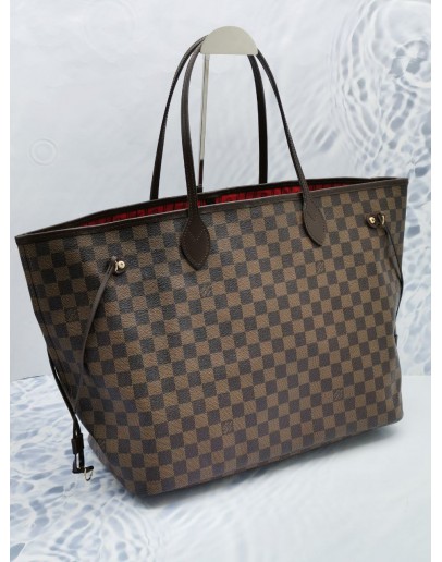 (LIKE NEW) LOUIS VUITTON NEVERFULL GM BROWN DAMIER EBENE CANVAS LARGE TOTE BAG 