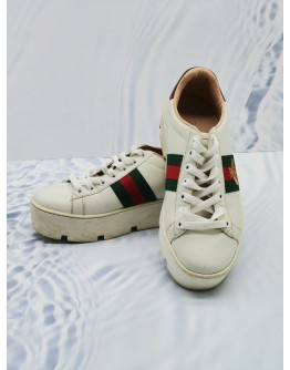 GUCCI WHITE LEATHER EMBROIDERED BEE ACE SNEAKERS SIZE 35