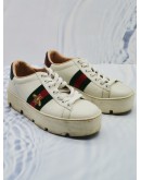 GUCCI WHITE LEATHER EMBROIDERED BEE ACE SNEAKERS SIZE 35