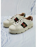 GUCCI WHITE LEATHER EMBROIDERED BEE ACE SNEAKERS SIZE 35