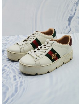 GUCCI WHITE LEATHER EMBROIDERED BEE ACE SNEAKERS SIZE 35