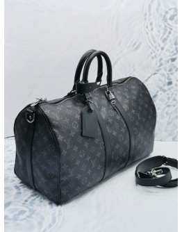 LOUIS VUITTON KEEPALL BANDOULIERE 45 BLACK MONOGRAM ECLIPSE  CANVAS WITH ADJUSTABLE STRAP