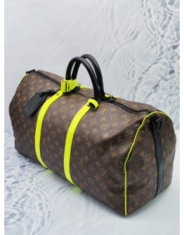 2023 MICROCHIP LOUIS VUITTON KEEPALL BANDOULIERE 50 MONOGRAM MACASSAR CANVAS / LEATHER WITH ADJUSTABLE STRAP