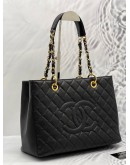 (LIKE NEW) CHANEL GST TOTE BAG IN BLACK CAVIAR LEATHER GOLD HARDWARE 