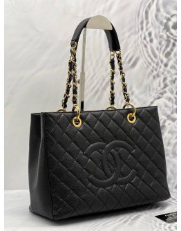 (LIKE NEW) CHANEL GST TOTE BAG IN BLACK CAVIAR LEATHER GOLD HARDWARE 