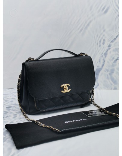 CHANEL BUSINESS AFFINITY BLACK QUILTED CAVIAR LEATHER CC GOLD TONE HARDWARE LARGE CHAIN BAG 