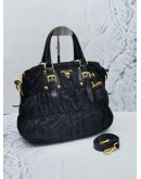 PRADA BLACK TESSUTO GAUFRE SHOPPING TOTE HANDLE BAG WITH STRAP 