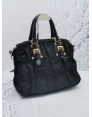 PRADA BLACK TESSUTO GAUFRE SHOPPING TOTE HANDLE BAG WITH STRAP 