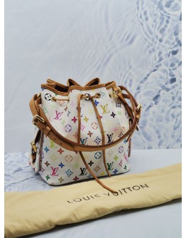 LOUIS VUITTON TAKASHI MURAKAMI X WHITE MONOGRAM MULTICOLOR CANVAS NOE PETIPE MM SHOULDER BAG