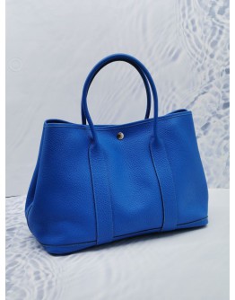 (LIKE NEW) HERMES VACHE COUNTRY GARDEN PARTY 36 BLEU ZELLIGE BAG 