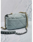 (LIKE NEW) 2023 MICROCHIP CHANEL 19 LIGHT BLUE QUILTED LAMBSKIN LEATHER FLAP BAG