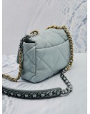 (LIKE NEW) 2023 MICROCHIP CHANEL 19 LIGHT BLUE QUILTED LAMBSKIN LEATHER FLAP BAG