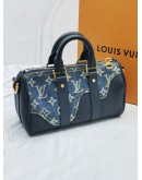 (LIKE NEW) 2022 MICORCHIP LOUIS VUITTON X NIGO KEEPALL BANDOULIERE 25 MONOGRAM DENIM AND CALFSKIN LEATHER -FULL SET-  