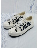 (BRAND NEW) 2024 CHRISTIAN DIOR WALK'N'DIOR PLATFORM SNEAKERS IN WHITE AND DEEP BLUE EMBROIDERED COTTON -FULL SET-