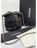 (LIKE NEW) CHANEL DENIM MOOD LOGO PRINTED BUCKET BAG IN BLACK