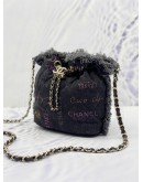 (LIKE NEW) CHANEL DENIM MOOD LOGO PRINTED BUCKET BAG IN BLACK