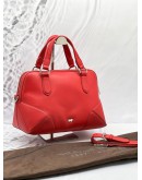 BRAUN BUFFEL MEDIUM HANDLE BAG WITH LONG STRAP IN RED LEATHER 