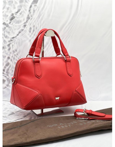 BRAUN BUFFEL MEDIUM HANDLE BAG WITH LONG STRAP IN RED LEATHER 