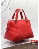 BRAUN BUFFEL MEDIUM HANDLE BAG WITH LONG STRAP IN RED LEATHER 