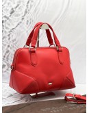 BRAUN BUFFEL MEDIUM HANDLE BAG WITH LONG STRAP IN RED LEATHER 