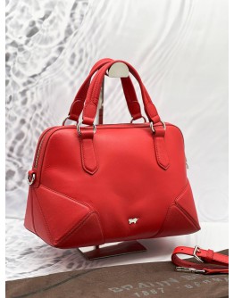 BRAUN BUFFEL MEDIUM HANDLE BAG WITH LONG STRAP IN RED LEATHER 