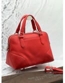 BRAUN BUFFEL MEDIUM HANDLE BAG WITH LONG STRAP IN RED LEATHER 