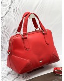 BRAUN BUFFEL MEDIUM HANDLE BAG WITH LONG STRAP IN RED LEATHER 