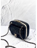 (LIKE NEW) 2022 CHANEL BLACK PATENT LEATHER MINI CAMERA GOLD-TONED HARDWARE (STILL HAS PROTECTIVE STICKER)